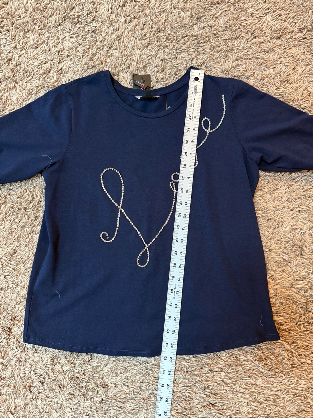 Navy Short-Sleeve Top with 'Love' Rhinestone Script (nwt)-small - Picture 8 of 11